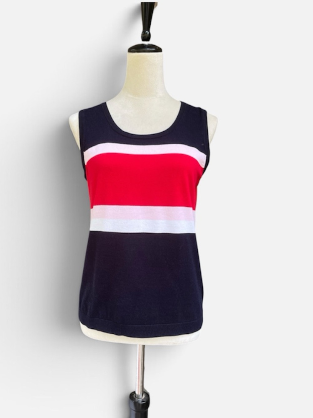 Talbots Sleeveless Striped Knit Sweater Shell Navy Pink Red Size Medium